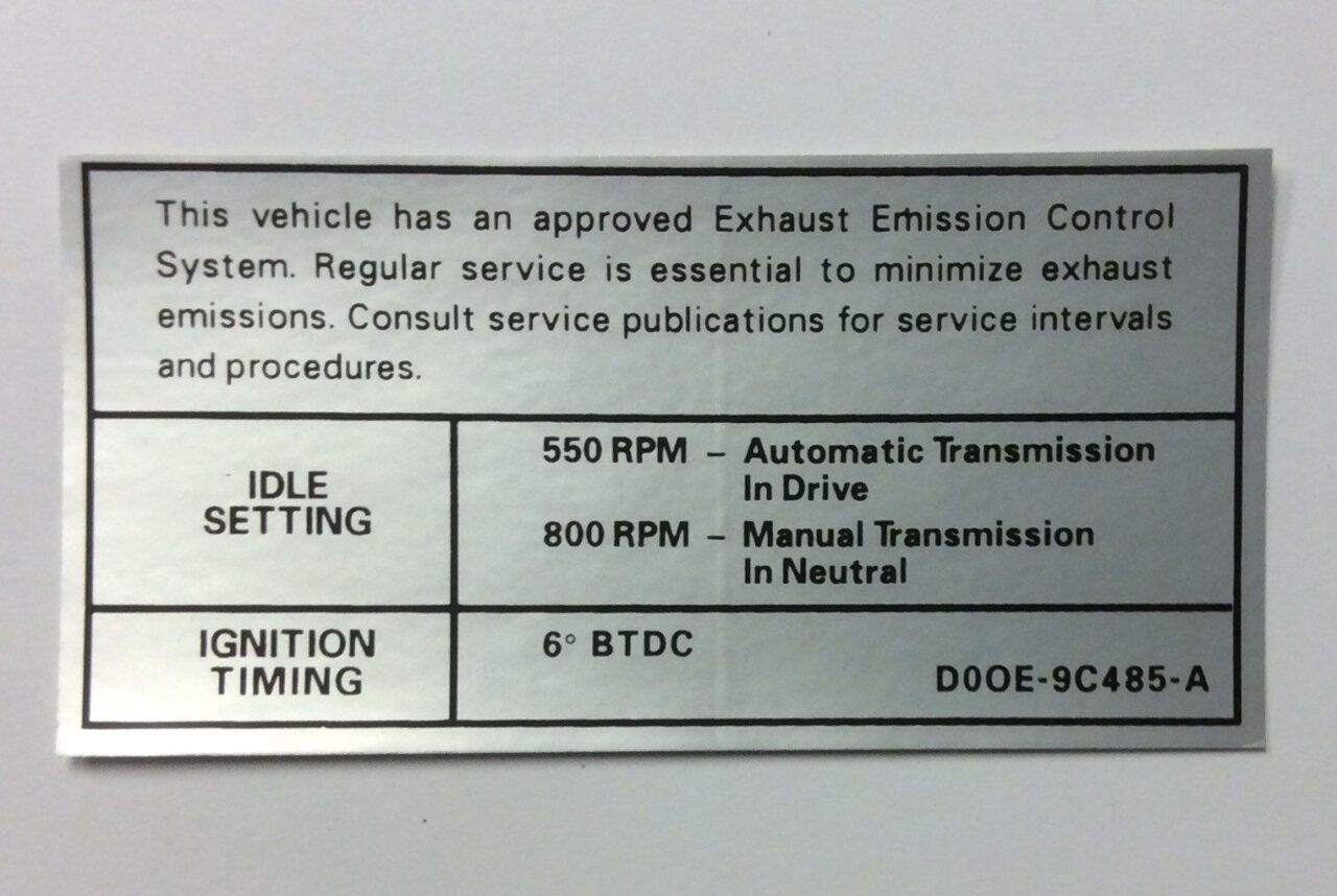 Vehicle Emission Control Decal 1970-1972 For 170ci