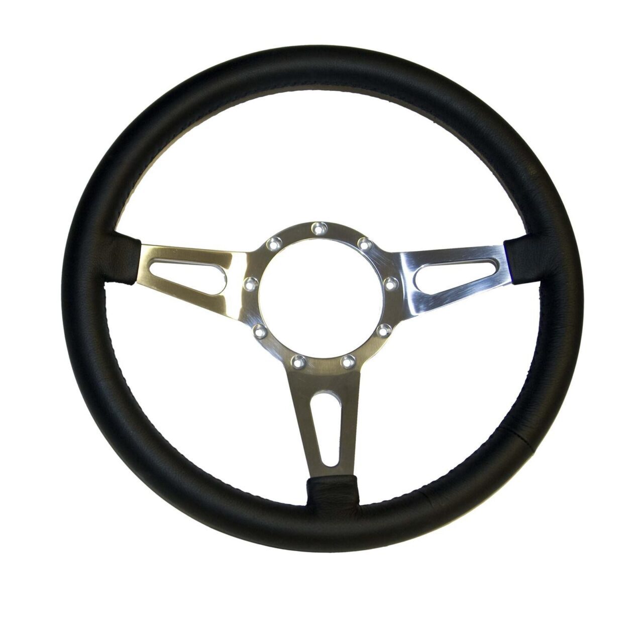 9 Bolt Steering Wheel, Corso Feroce 15" black leather wrapped.